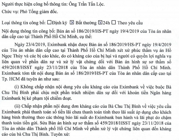 toa bac khang cao eximbank phai tra them cho ba chu thi binh 115 ty dong
