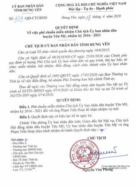 hung yen chu tich huyen yen my van thang chuc du dia ban xay ra hang loat sai pham ve dat dai xay dung