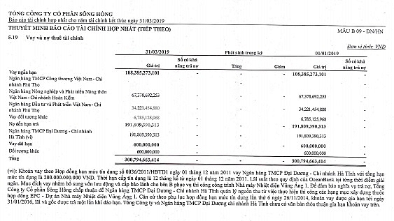 tong cong ty song hong dang la cuc no cua nhieu ngan hang