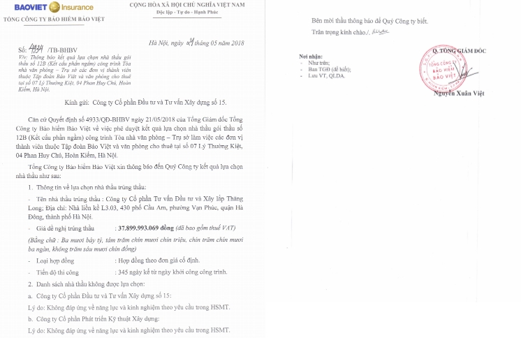 he lo nhung goi thau tien ti trung sat gia tai tong cong ty bao viet