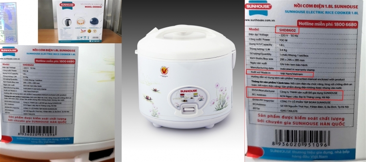 Nồi cơm điện Sunhouse hàng Việt Nam ghi xuất xứ Trung Quốc là do... nhầm lẫn?