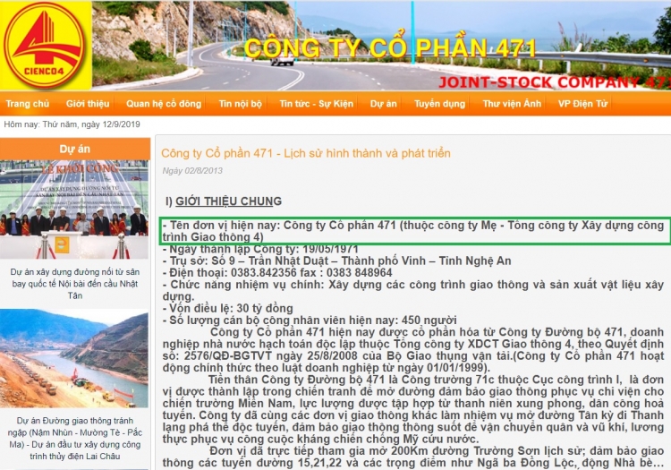 Cienco4 lên tiếng phủ nhận không phải công ty mẹ của Công ty CP 471