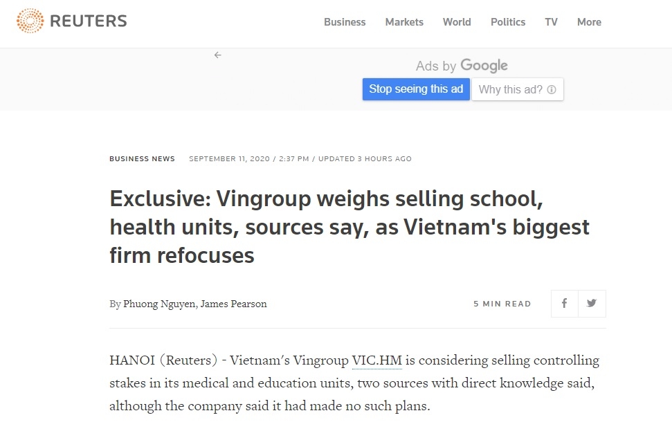 Vingroup lên tiếng về thông tin bán Vinschool và Vinmec