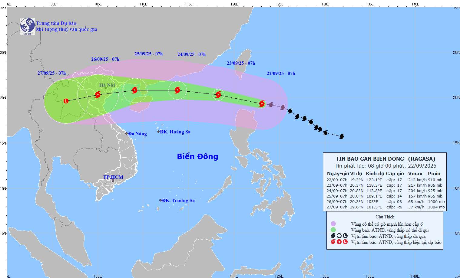 Siêu bão RAGASA ảnh hưởng trực tiếp đến Bắc Bộ nước ta trong ngày 25-26/9
