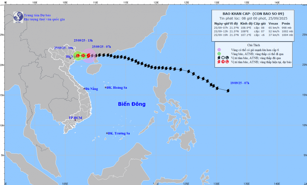 Bão số 9 áp sát đất liền nước ta, cảnh báo những nơi mưa rất to