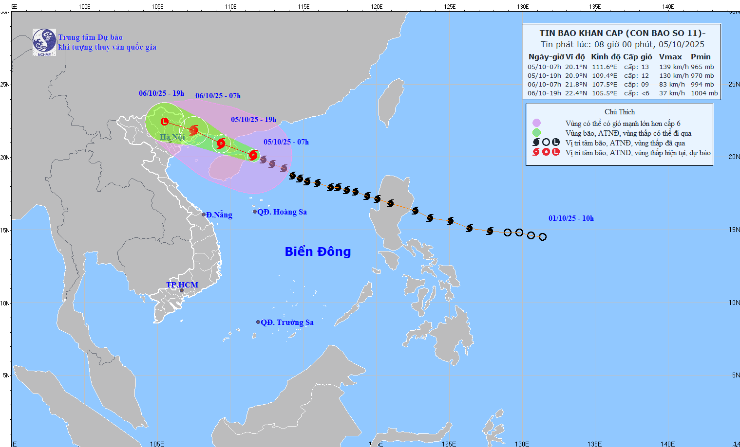 Bão số 11 đang ở cấp mạnh nhất, ảnh hưởng đến Bắc Bộ từ đêm nay