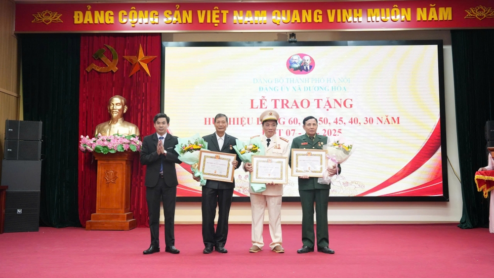 Xã Dương Hoà trao tặng, truy tặng Huy hiệu Đảng cho 17 đảng viên