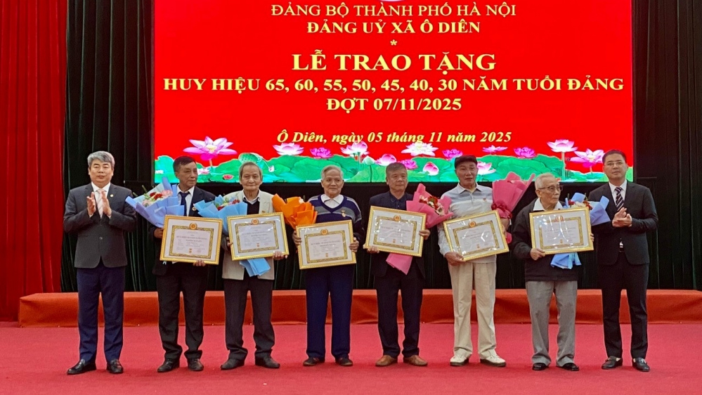 Xã Ô Diên trao tặng Huy hiệu Đảng cho 47 đảng viên lão thành