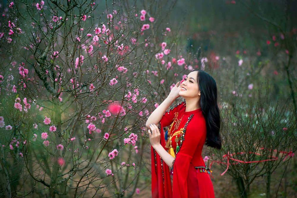 Vườn đào Nhật Tân nở rộ hút giới trẻ tới chụp ảnh