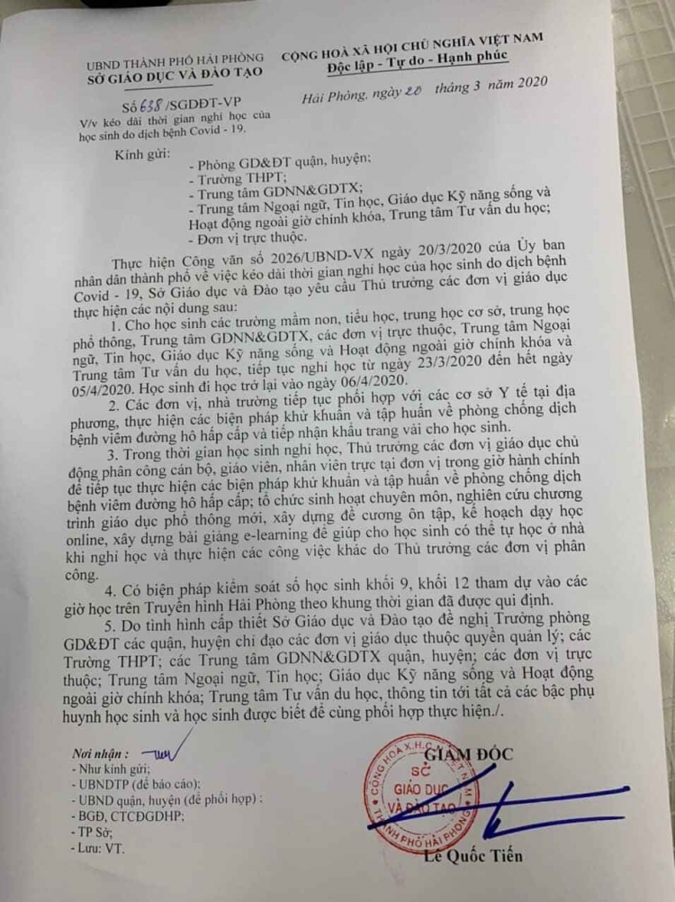 Học sinh Hải Phòng tiếp tục nghỉ thêm 2 tuần hoc sinh hai phong tiep tuc nghi them 2 tuan