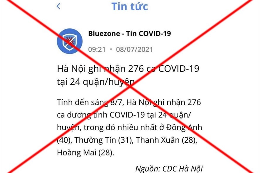 Bluezone đính chính thông tin "Hà Nội ghi nhận 276 ca Covid-19" là sai sự thật