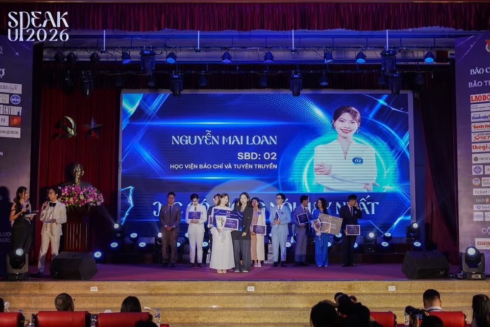 Giải thưởng phụ “MC có giọng nói hay nhất” thuộc về tân Quán quân SPEAK UP 2026 Giải thưởng phụ “MC có giọng nói hay nhất” thuộc về tân Quán quân SPEAK UP 2026