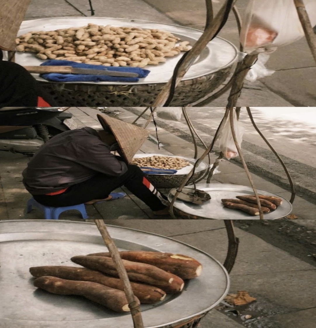 Cô Mai chợp mắt bên gánh hàng rong