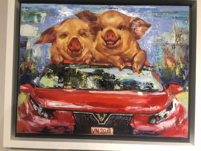 Một bức tranh được trương bày trong triển lãm “Tranh Tết Kỷ Hợi 2019”. (Ảnh: P.N)