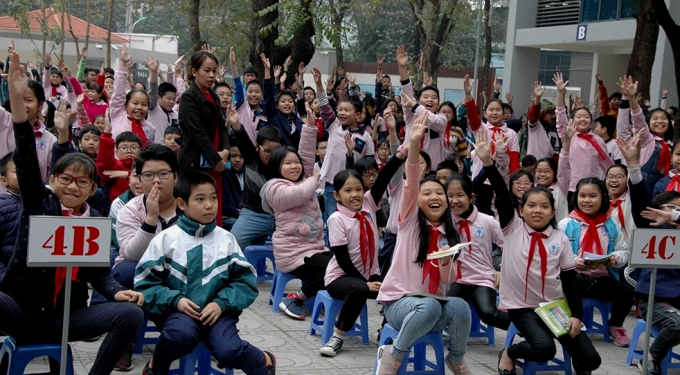 Học sinh trường tiểu học Trung Tự, Hà Nội hào hứng tham gia lễ phát động cuộc thi