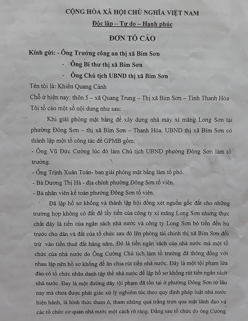 Đơn tố cáo của công dân gửi các cơ quan chức năng yêu cầu giải quyết. Ảnh: VT