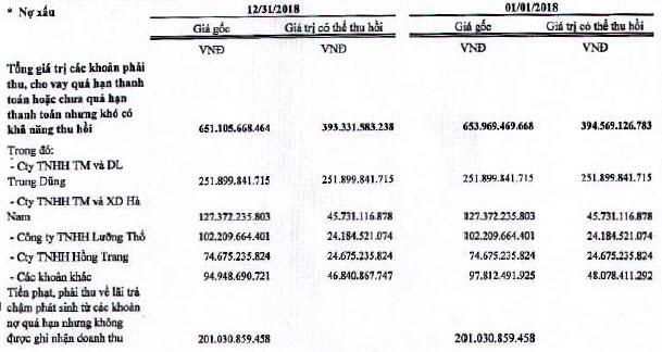 Tính đến cuối năm 2018, nợ xấu của TIS vẫn ở mức 651 tỷ đồng, trong đó giá trị có thể thu hồi là 393 tỷ đồng.