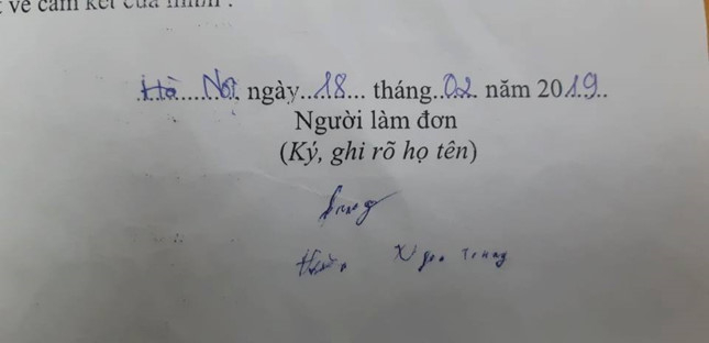 Chữ ký của anh Trung trong lá đơn hiến tặng giác mạc