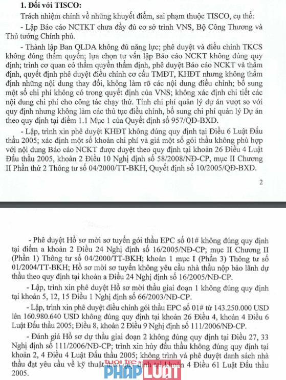 Thanh tra Chính phủ chỉ rõ nhiều sai phạm của TISCO trong dự án Gang thép Thái Nguyên.