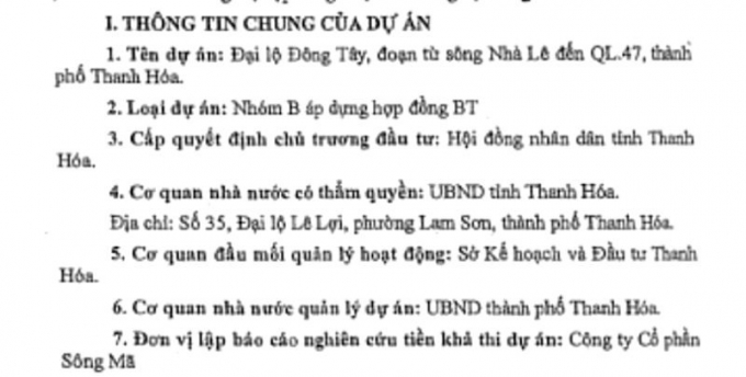 Thông tin về dự án.