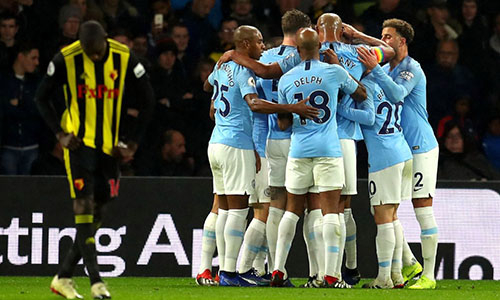 Man City từng thắng Watford 2-1 ở lượt đi nhờ hai pha lập công của Sane và Mahrez. Ảnh: Reuters.