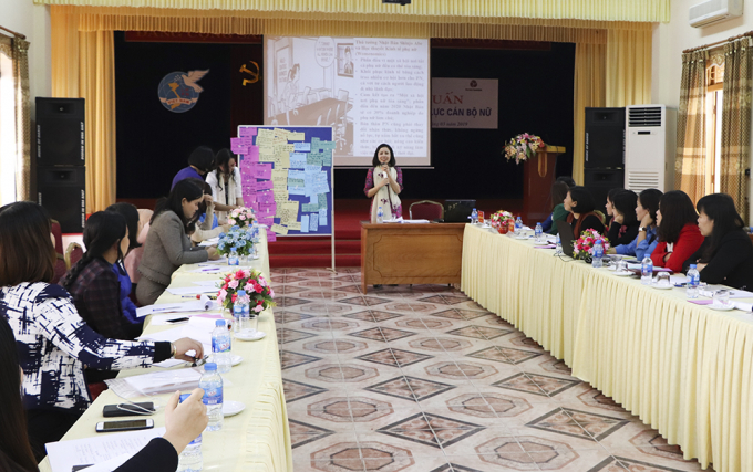 Toàn cảnh Hội nghị tập huấn Nâng cao năng lực cho nữ cán bộ trẻ cho Hội liên hiệp phụ nữ tỉnh Yên Bái.