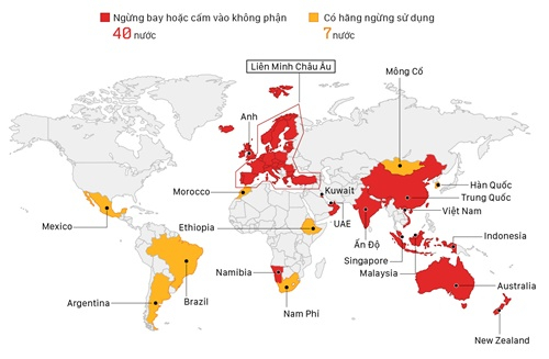 Những nơi cấm máy bay Boeing 737 MAX 8 hoạt động. Hình ảnh: VNE