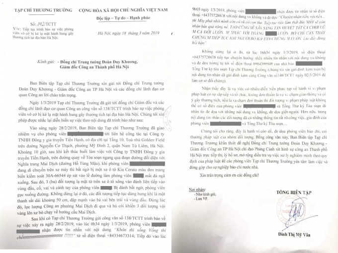 Công văn Tạp chí Thương trường gửi Giám đốc Công an TP Hà Nội