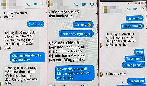 Tin nhắn được cho là của giáo viên của trường Chuyên Thái Bình với nữ sinh học lớp 10.