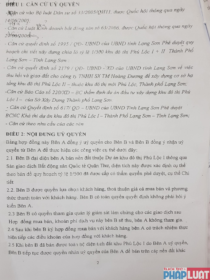 Hợp đồng ủy quyền độc quyền bán mà người dân cung cấp hoàn toàn không có phụ lục kèm theo tại Điều 2 mục 2.2