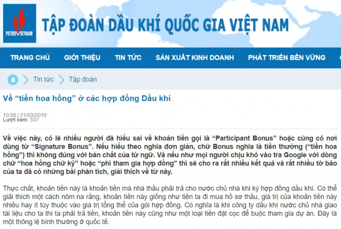 Thông cáo giải thích của PVN.