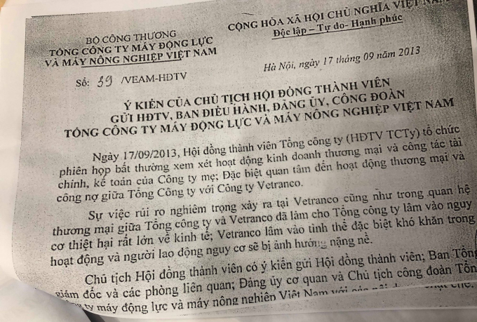 Chủ tịch HĐTV VEAM đã đề nghị xem xét trách nhiệm của tập thể, cá nhân.