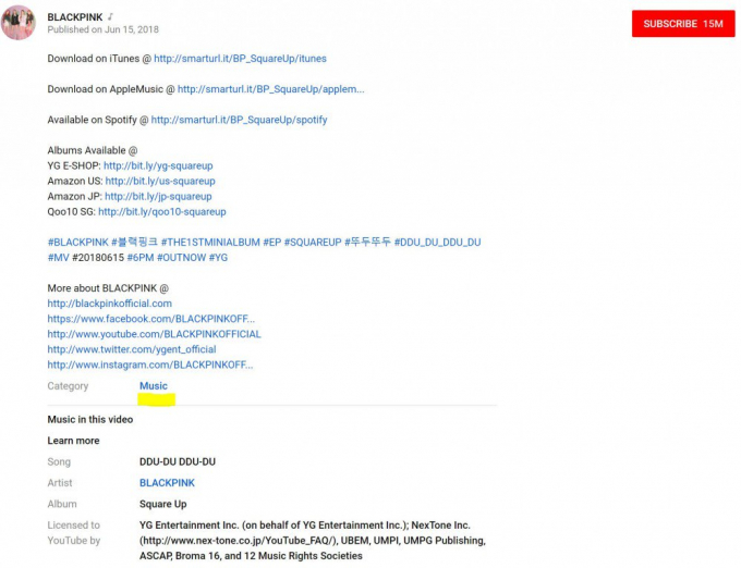 Hình ảnh cho thấy các MV của BLACKPINK được liệt kê vào danh mục “People & Blog”