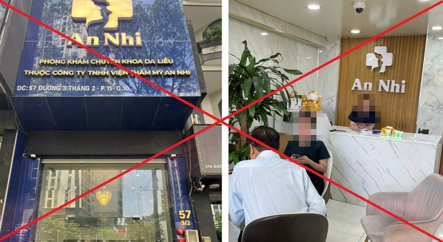 phòng khám chuyên khoa Da liễu có biển hiệu mang tên “An Nhi” đang hoạt động trái phép tại địa chỉ số 57 Đường Ba Tháng Hai, Phường 11, Quận 10, Thành phố Hồ Chí Minh.