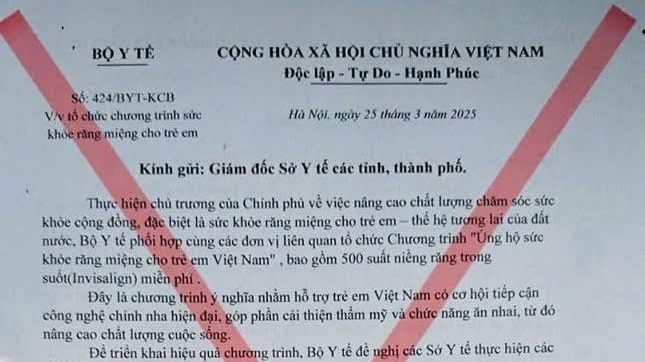 Giả mạo công văn Bộ Y tế về chương trình chăm sóc răng miệng trẻ em