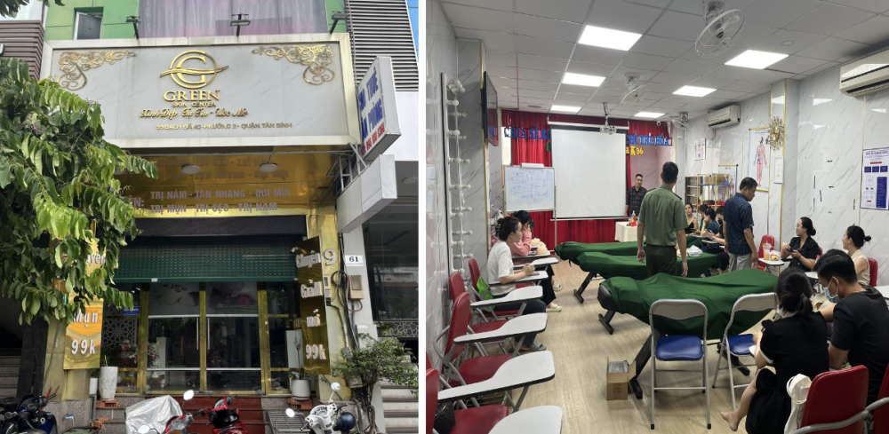 Đoàn kiểm tra cơ sở “Green Skin Center” tại địa chỉ 59 Bạch Đằng, Phường 2, quận Tân Bình, Thành phố Hồ Chí Minh