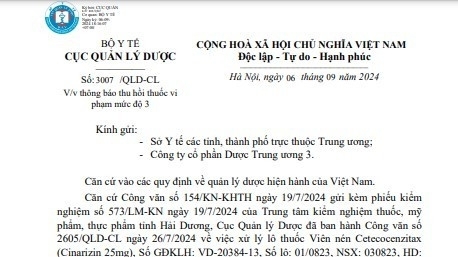 Công ty CP Dược Trung ương 3 bị phạt vì thuốc không đạt chất lượng