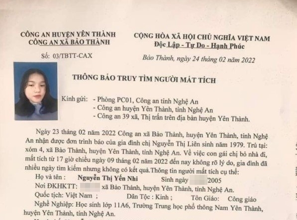 Sau nhiều ngày tìm kiếm không có kết quả, gia đình trình báo tới cơ quan Công an nhờ giúp đỡ.