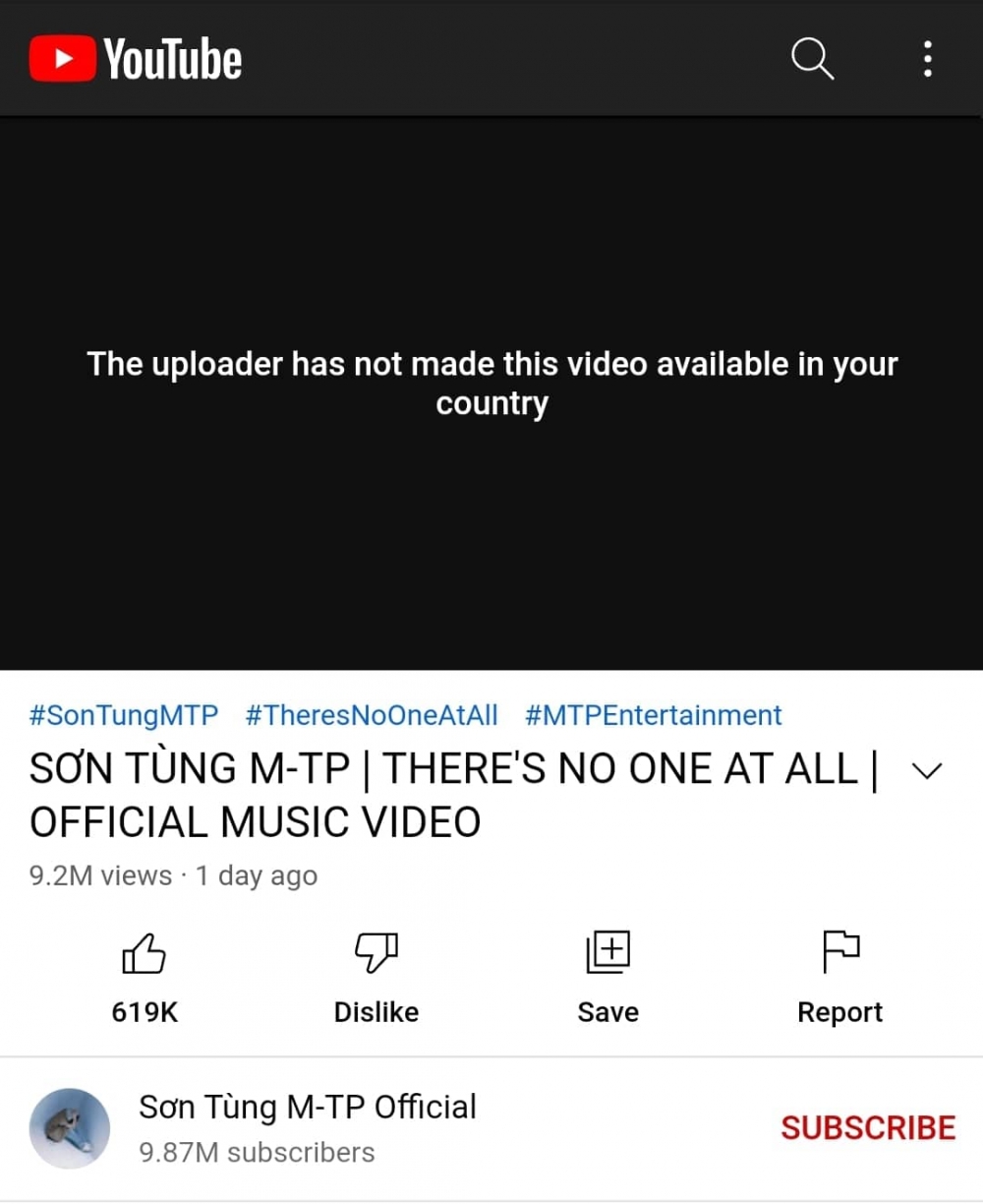 MV truyền tải thông điệp tiêu cực cho giới trẻ của Sơn Tùng M-TP đã được gỡ bỏ trên Youtube