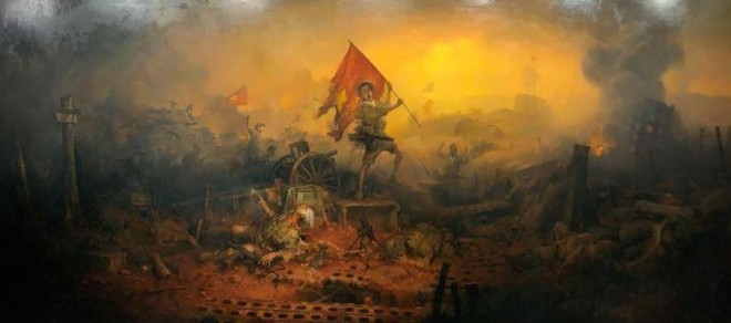 Họa sĩ Mai Duy Minh trưng bày bức tranh sơn dầu liền khổ lớn nhất về Điện Biên Phủ
