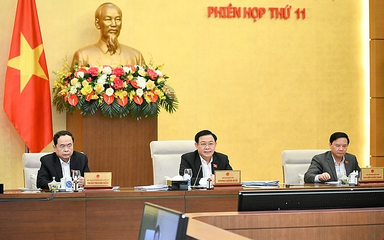 Chủ tịch Quốc hội Vương Đình Huệ phát biểu ý kiến chỉ đạo.