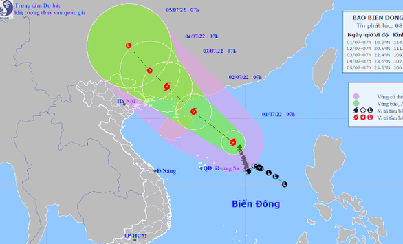 Vị trí và hướng di chuyển bão số 1