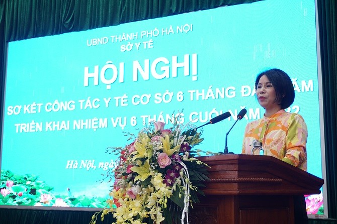 TS Trần Thị Nhị Hà, Giám đốc Sở Y tế Hà Nội phát biểu chỉ đạo tại hội nghị.