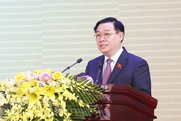 Chủ tịch Quốc hội Vương Đình Huệ phát biểu tại buổi lễ. (Ảnh: Doãn Tấn/TTXVN)