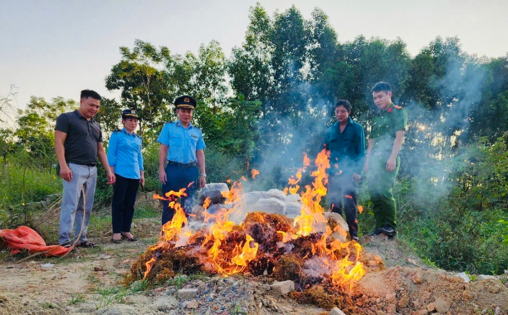 Thanh Hoá: Tiêu huỷ hàng trăm cân măng khô không rõ nguồn gốc