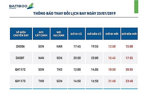 bamboo airways thay doi gio khai thac cac chuyen bay tu thanh hoa va ha noi