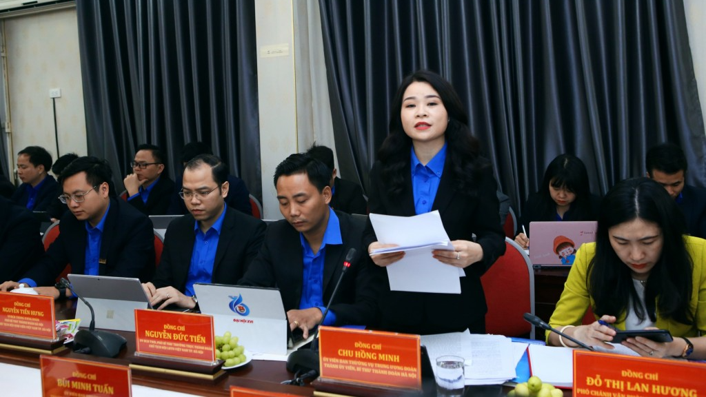 Bí thư Thành đoàn Hà Nội Chu Hồng Minh báo cáo chương trình công tác năm 2023