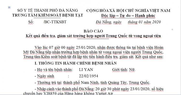 da nang trung tam kiem soat benh tat thong tin vu du khach trung quoc tu vong