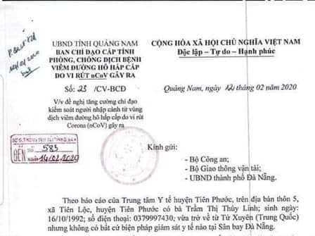 quang nam phat hien co dan tro ve tu trung quoc tinh ra cong van gui bo cong an