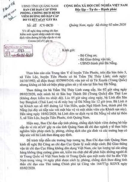 quang nam phat hien co dan tro ve tu trung quoc tinh ra cong van gui bo cong an